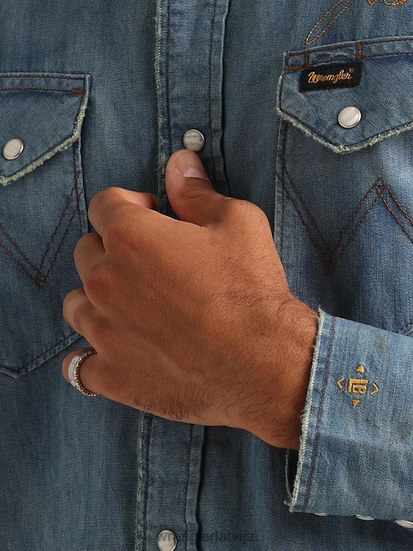 azul zils 20 reižu konkurētspējīgs moderna komforta krekls ar garām piedurknēm rietumu apdruku vīriešiem apģērbs Wrangler BFNTB481